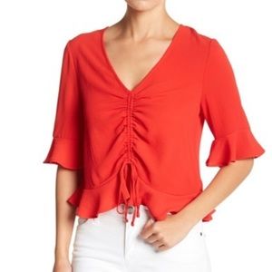 Nordstrom Red Ruffle Sleeve tie Top